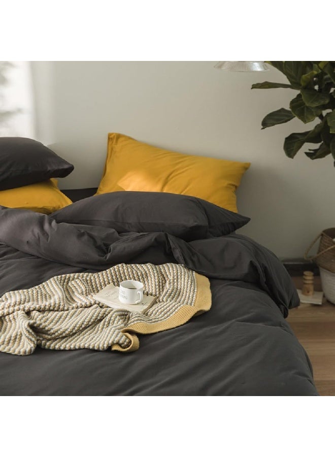 Bukela Charcoal Gray Duvet Cover, Queen Size, Knitted Fabric, 100% Pure Cotton T-shirt Material, Solid Color, Breathable, Soft And Comfortable, Three-piece Bedding Set, Dark Gray Duvet Cover With Zipper Closure. - Image 4
